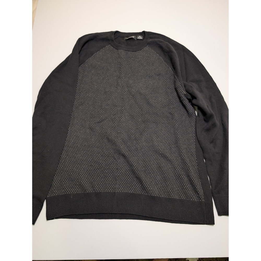 Claiborne Mens XXL Black Grey‎ Patterned Raglan Crewneck Cotton Blend Sweater